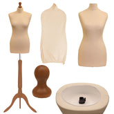 Display Guru Female Uk Size 16/18 Dressmakers Tailors Dummy Mannequin, Cream Torso Bust With Gold Wood Tripod Stand